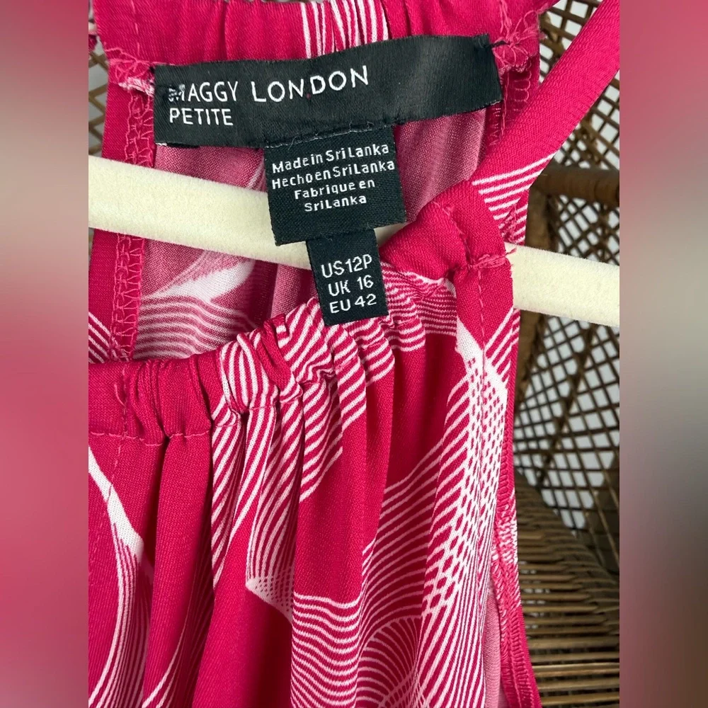 Maggy London Petite Halter Neck Maxi Dress Pink Abstract Print Size 12P EUC - Picture 4 of 5